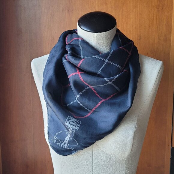 Vintage Burberry Large Square Navy Plaid Silk Scarf Made in Italy House Check Pa - Picture 1 of 9